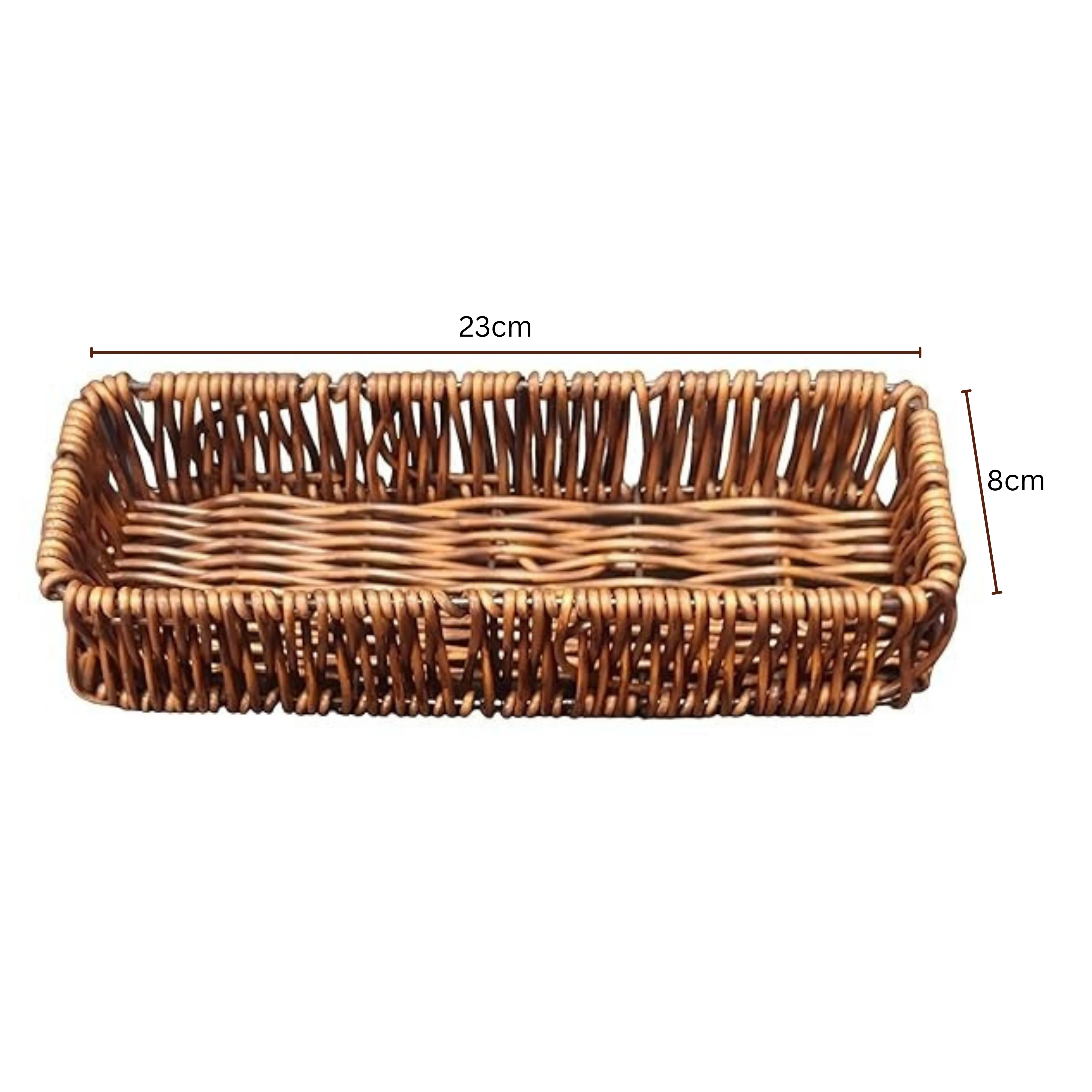No.3 Heavy Long Rectangle Shaped Polyrattan Basket with Metal Wire 23x8x4cm - Walnut Brown — view 2