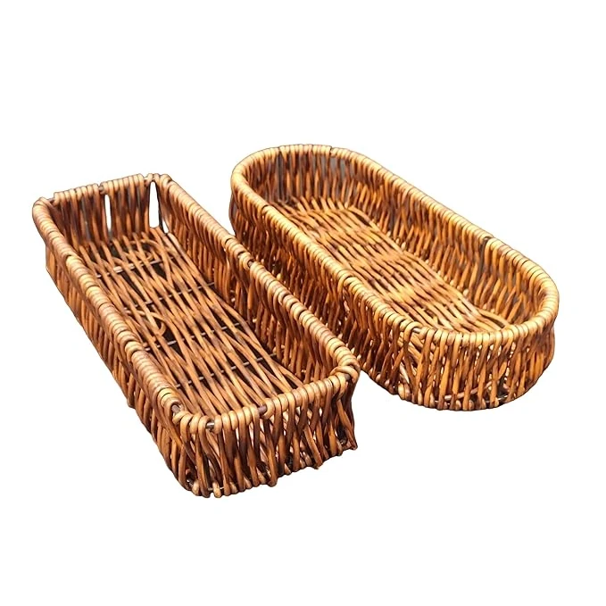 No.3 Heavy Long Rectangle Shaped Polyrattan Basket with Metal Wire 23x8x4cm - Walnut Brown — view 3