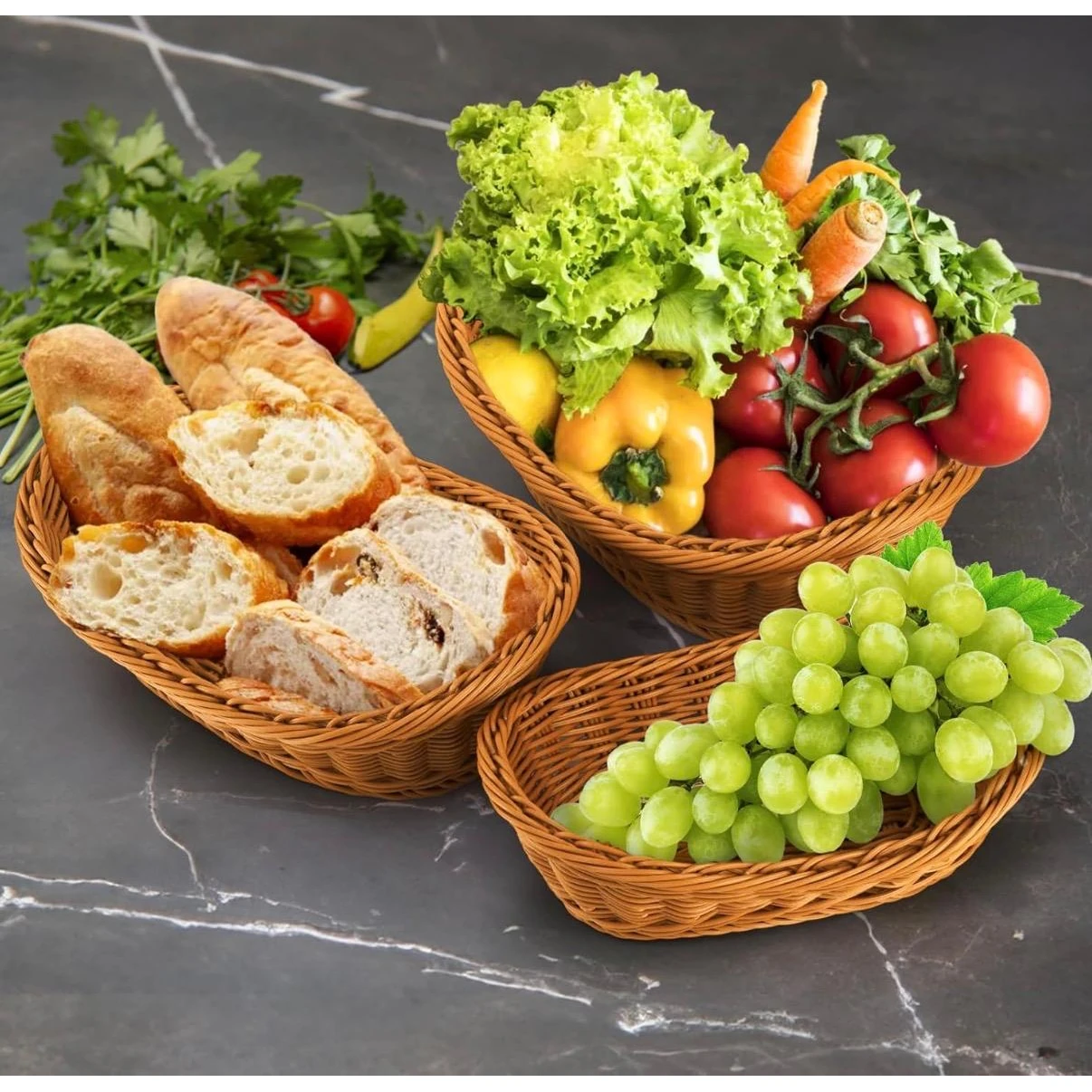 1015A Heavy Boat Shaped Polyrattan Basket with Metal Wire - Big — view 3