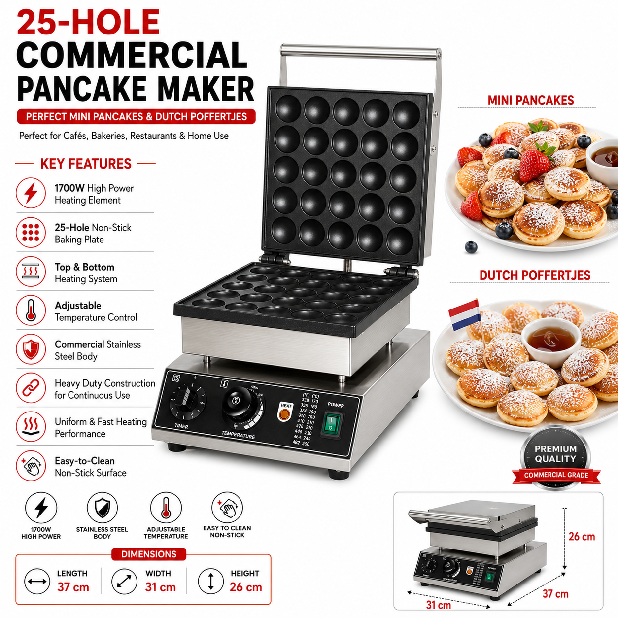 Electric Pancake/Mini Idli Maker with Bottom + Top Plate 25 in 1 — view 2