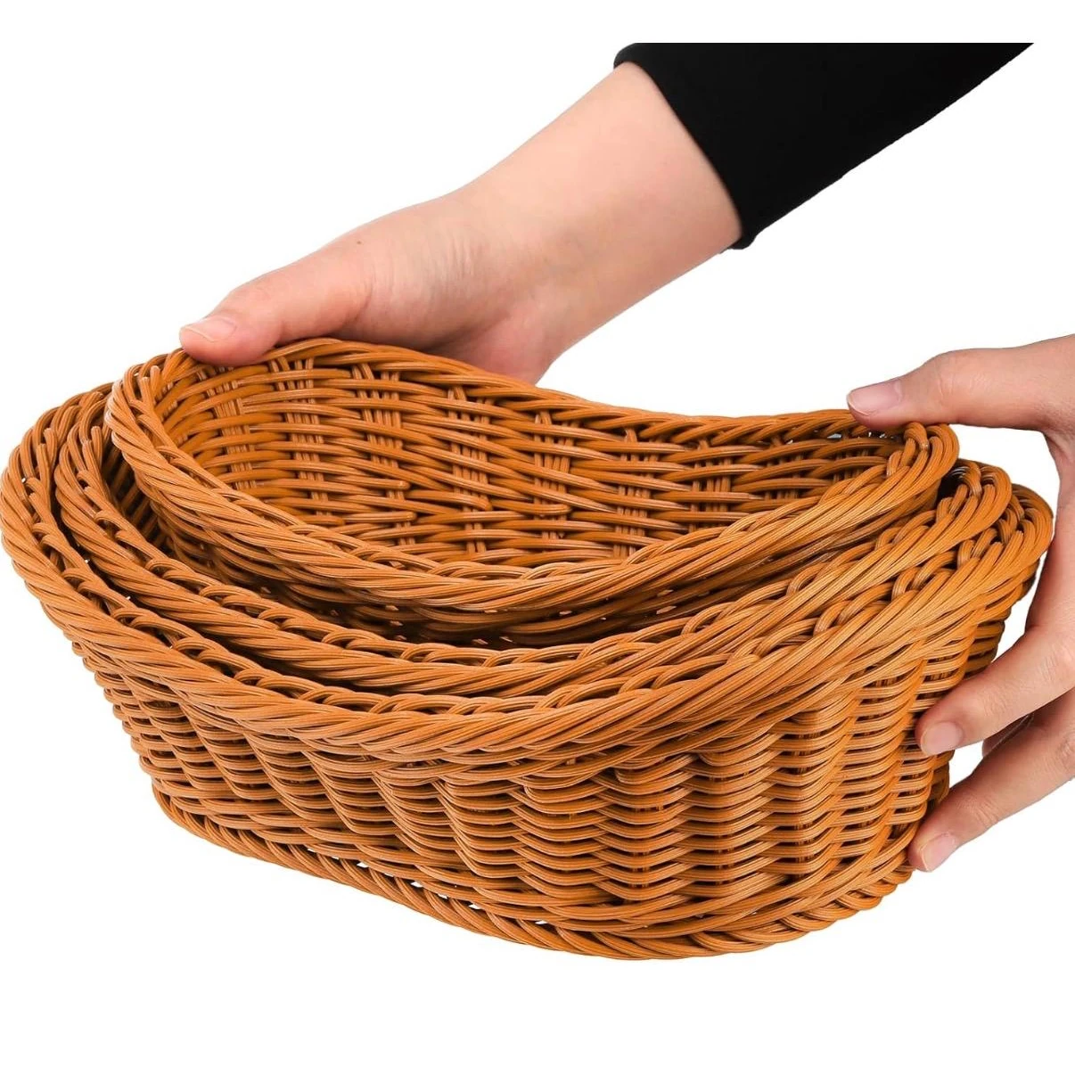 1015S Heavy Boat Shaped Polyrattan Basket with Metal Wire - Small — view 4
