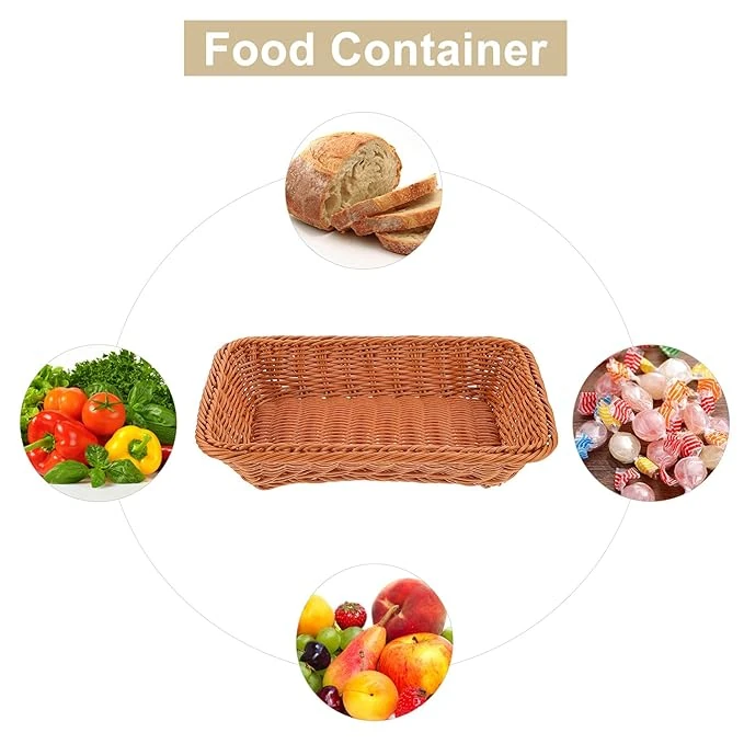 2061A Heavy Rectangle Shaped Polyrattan Basket with Metal Wire - 37x25x7cm — view 3
