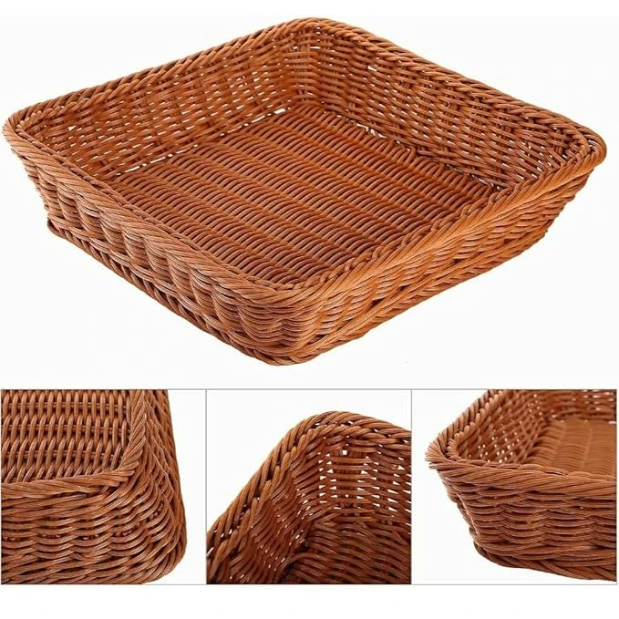 4008 Heavy Square Shaped Polyrattan Basket with Metal Wire - 20x8cm — view 4
