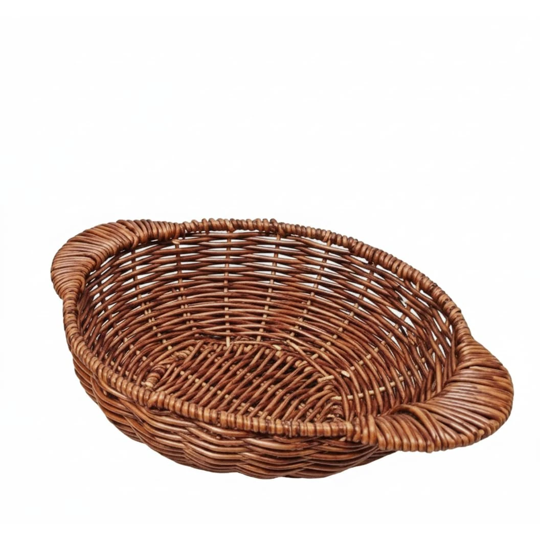 Heavy Round Shaped Polyrattan Basket with Handles & Metal Wire - 20x8cm