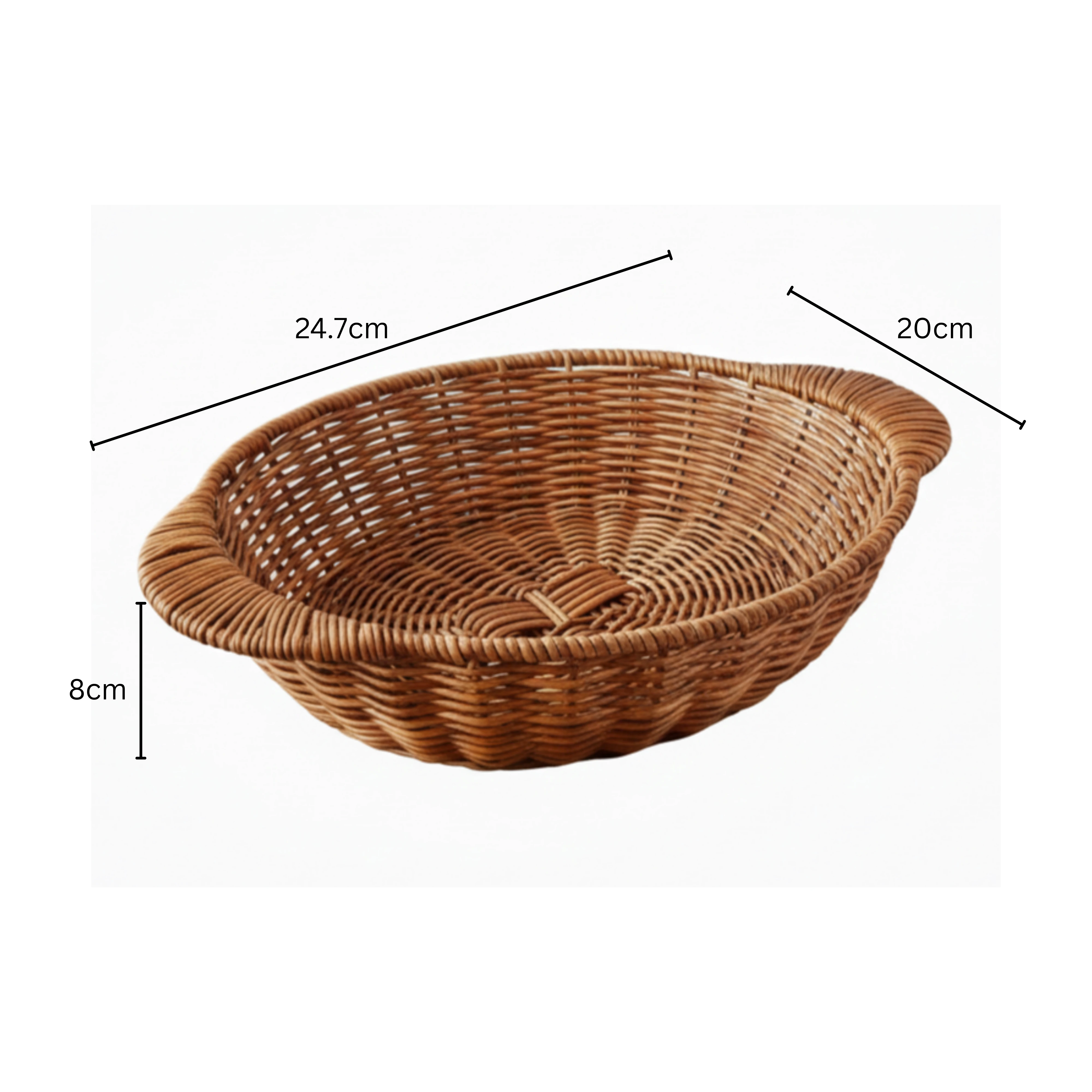 Heavy Round Shaped Polyrattan Basket with Handles & Metal Wire - 20x8cm — view 2