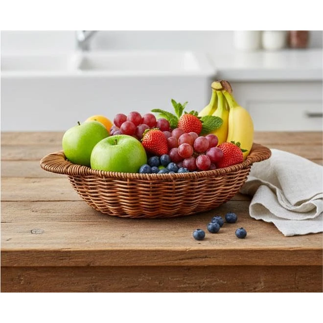 Heavy Round Shaped Polyrattan Basket with Handles & Metal Wire - 20x8cm — view 4
