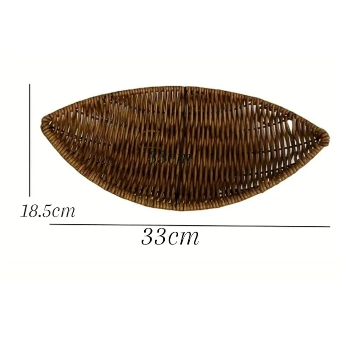 Heavy Boat Platter Shaped Polyrattan Basket with Metal Wire - Walnut Brown — view 2