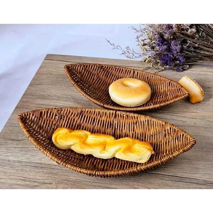 Heavy Boat Platter Shaped Polyrattan Basket with Metal Wire - Walnut Brown — view 5