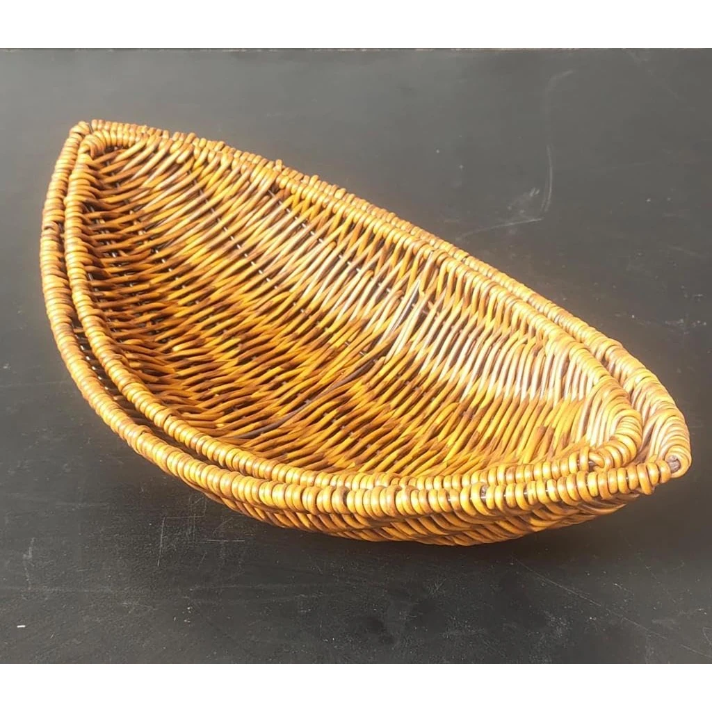 Heavy Boat Platter Shaped Polyrattan Basket with Metal Wire - Walnut Brown — view 7