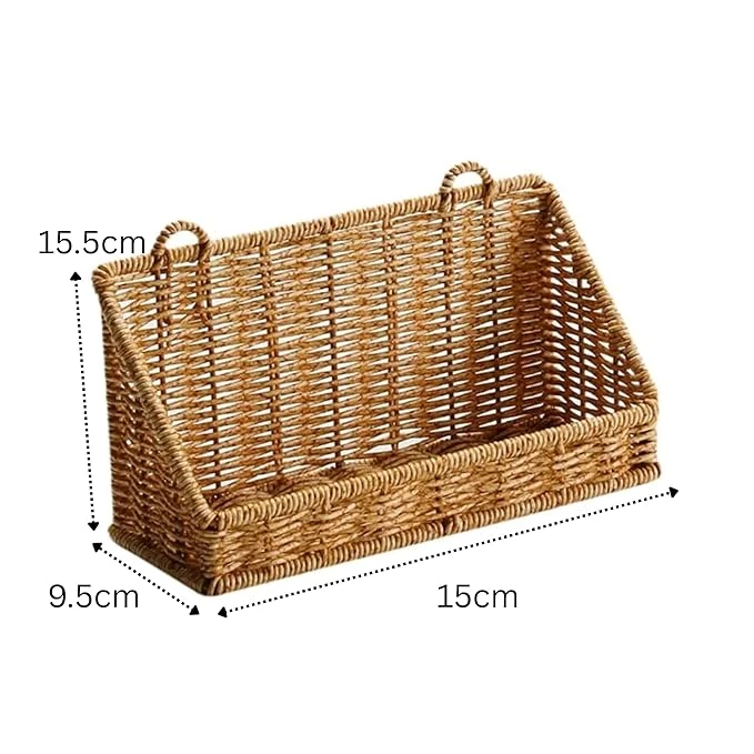 Heavy L-Shaped Polyrattan Basket Multipurpose Utility Holder with Metal Wire - Walnut Brown — view 2