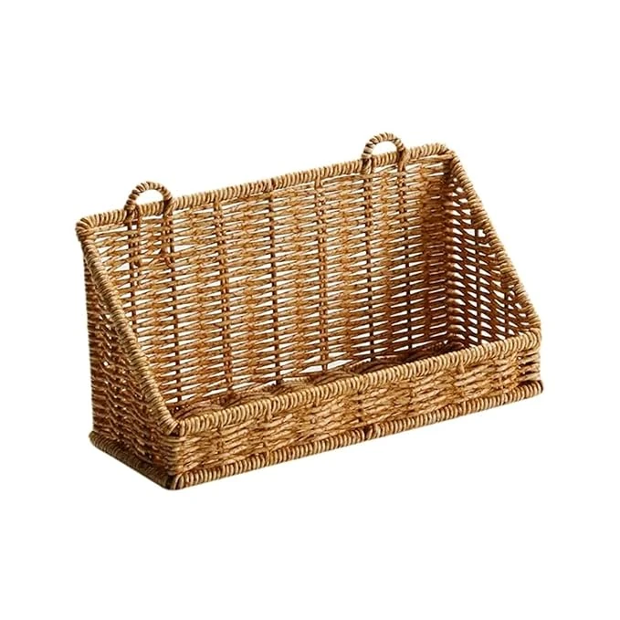 Heavy L-Shaped Polyrattan Basket Multipurpose Utility Holder with Metal Wire - Walnut Brown — view 5