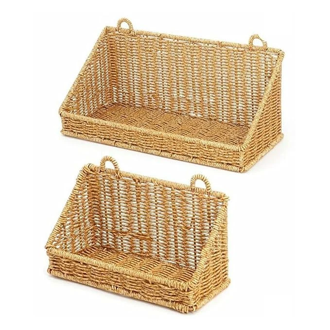 Heavy L-Shaped Polyrattan Basket Multipurpose Utility Holder with Metal Wire - Walnut Brown — view 6