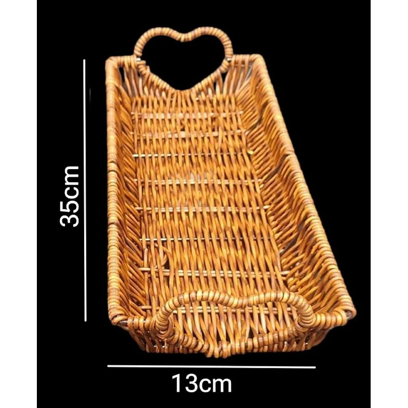 Heavy Rectangle Shaped Polyrattan Basket with Heart Shaped Handles & Metal Wire - Walnut Brown — view 2