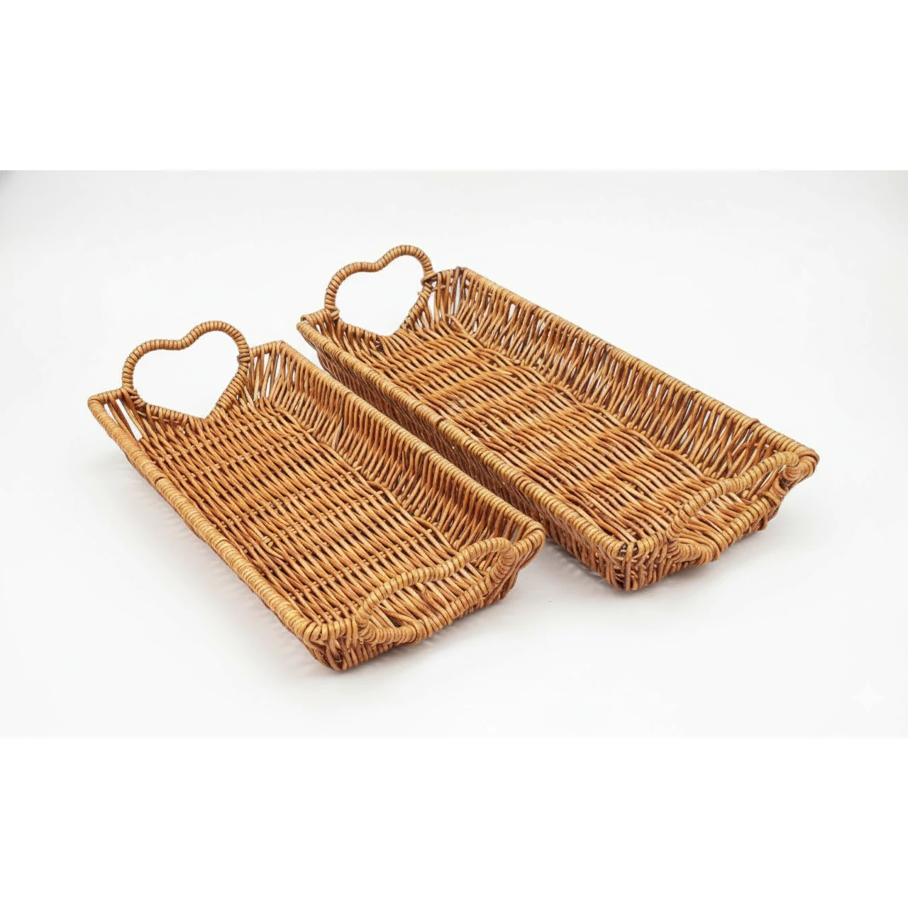 Heavy Rectangle Shaped Polyrattan Basket with Heart Shaped Handles & Metal Wire - Walnut Brown — view 6