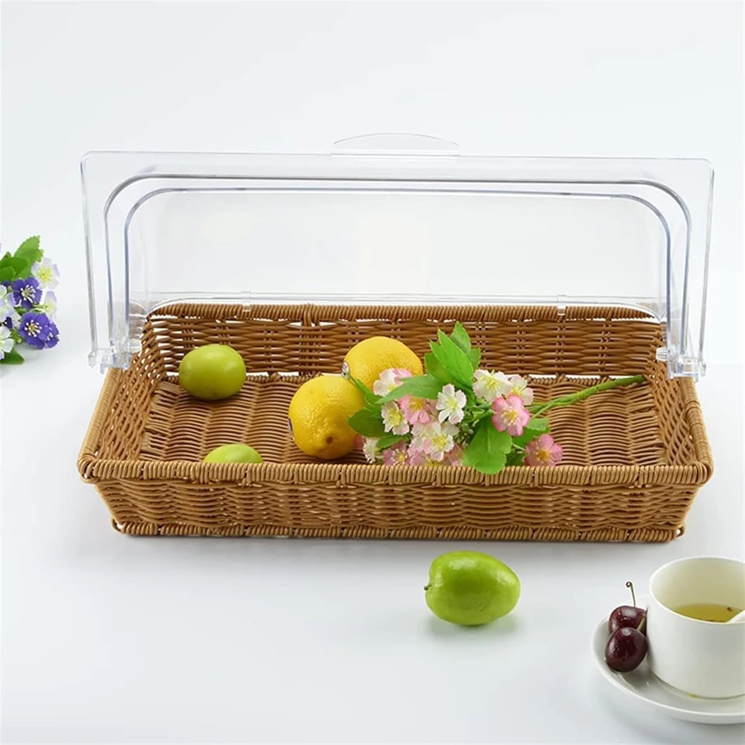 Heavy Rectangle Shaped Polyrattan Basket with PC Roll Top Lid (1/1 Full Size) & Metal Wire - 53x32x8cm — view 3
