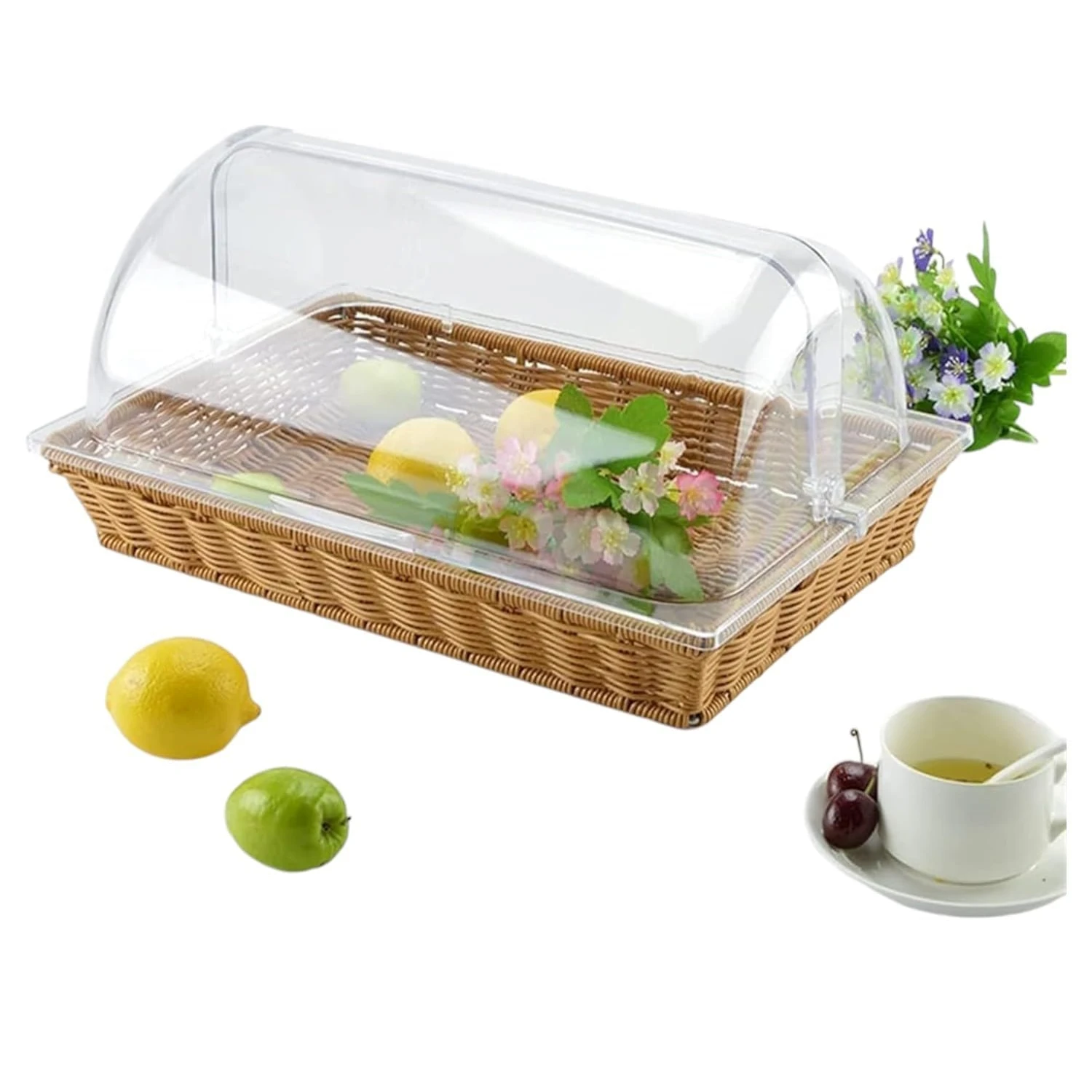 Heavy Rectangle Shaped Polyrattan Basket with PC Roll Top Lid (1/1 Full Size) & Metal Wire - 53x32x8cm — view 4