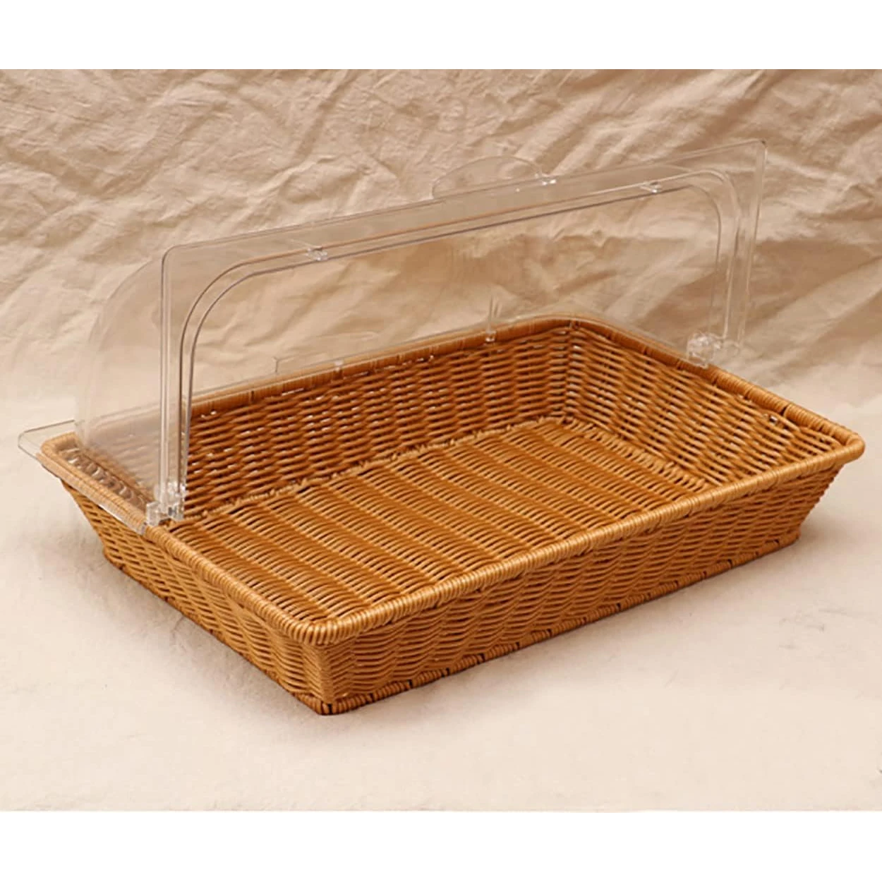 Heavy Rectangle Shaped Polyrattan Basket with PC Roll Top Lid (1/1 Full Size) & Metal Wire - 53x32x8cm — view 6