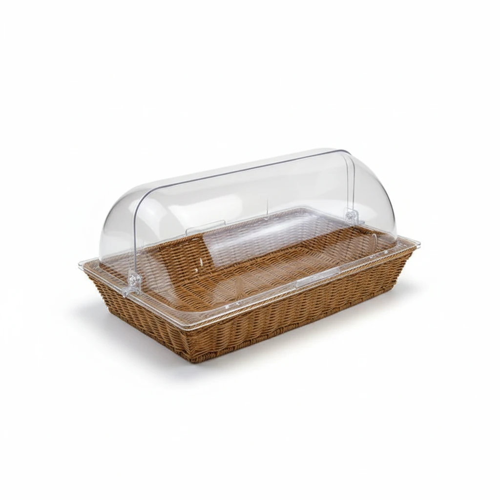 Heavy Rectangle Shaped Polyrattan Basket with PC Roll Top Lid (1/1 Full Size) & Metal Wire - 53x32x8cm — view 8