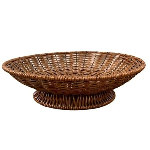 Heavy Round Shaped Polyrattan Basket with Base Stand & Metal Wire - Walnut Brown