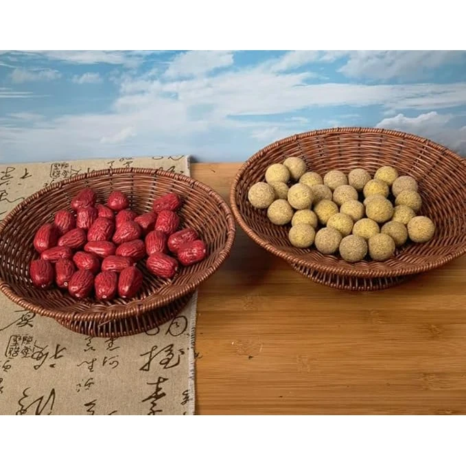 Heavy Round Shaped Polyrattan Basket with Base Stand & Metal Wire - Walnut Brown — view 4