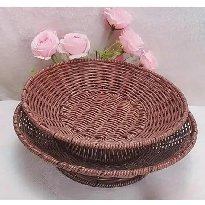 Heavy Round Shaped Polyrattan Basket with Base Stand & Metal Wire - Walnut Brown — view 6