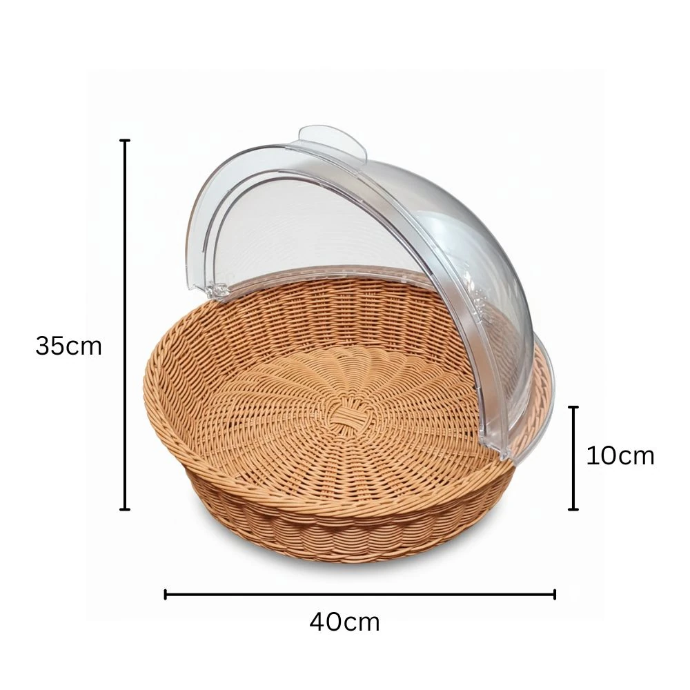 Heavy Round Shaped Polyrattan Basket with PC Roll Top Lid & Metal Wire - 40x10cm — view 2
