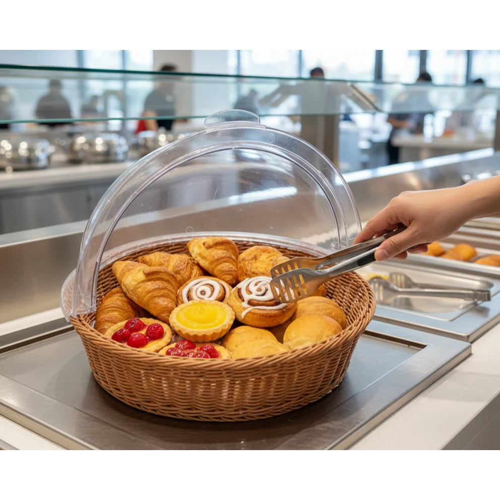 Heavy Round Shaped Polyrattan Basket with PC Roll Top Lid & Metal Wire - 40x10cm — view 3