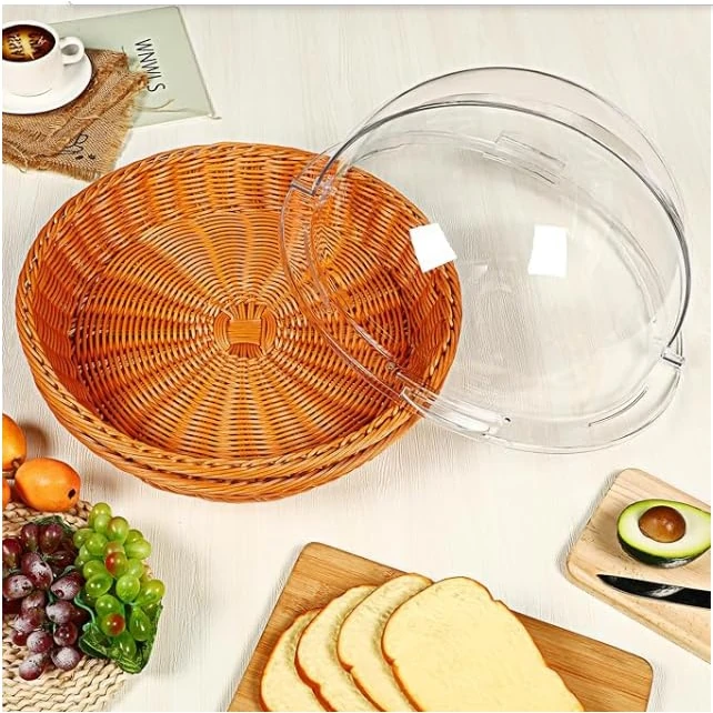 Heavy Round Shaped Polyrattan Basket with PC Roll Top Lid & Metal Wire - 40x10cm — view 4