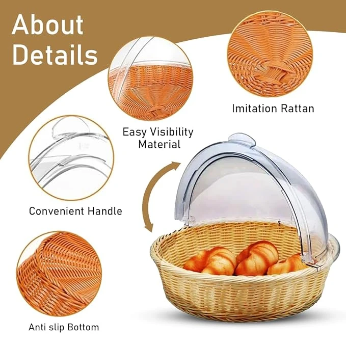 Heavy Round Shaped Polyrattan Basket with PC Roll Top Lid & Metal Wire - 40x10cm — view 5
