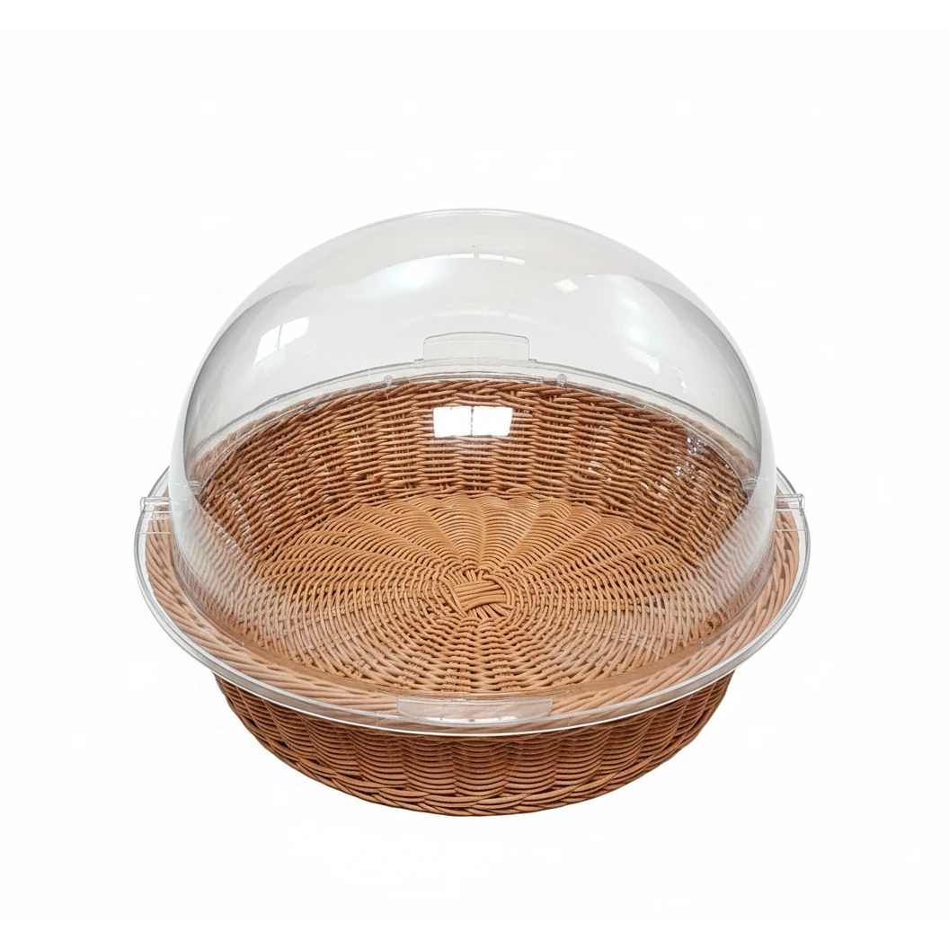 Heavy Round Shaped Polyrattan Basket with PC Roll Top Lid & Metal Wire - 40x10cm — view 8