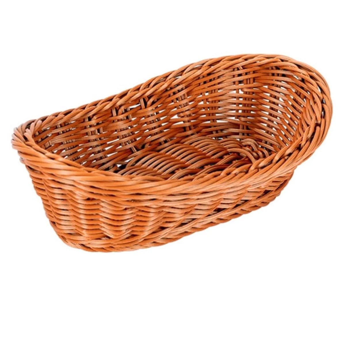 Heavy Boat Shaped Polyrattan Basket with Metal Wire - Walnut Brown
