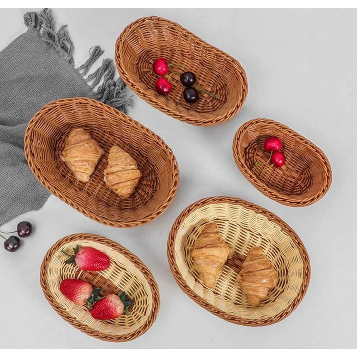 Heavy Boat Shaped Polyrattan Basket with Metal Wire - Walnut Brown — view 5