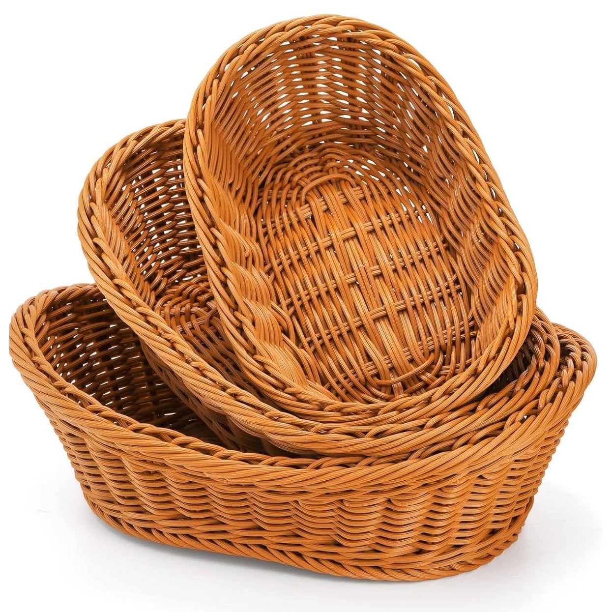 Heavy Boat Shaped Polyrattan Basket with Metal Wire - Walnut Brown — view 10