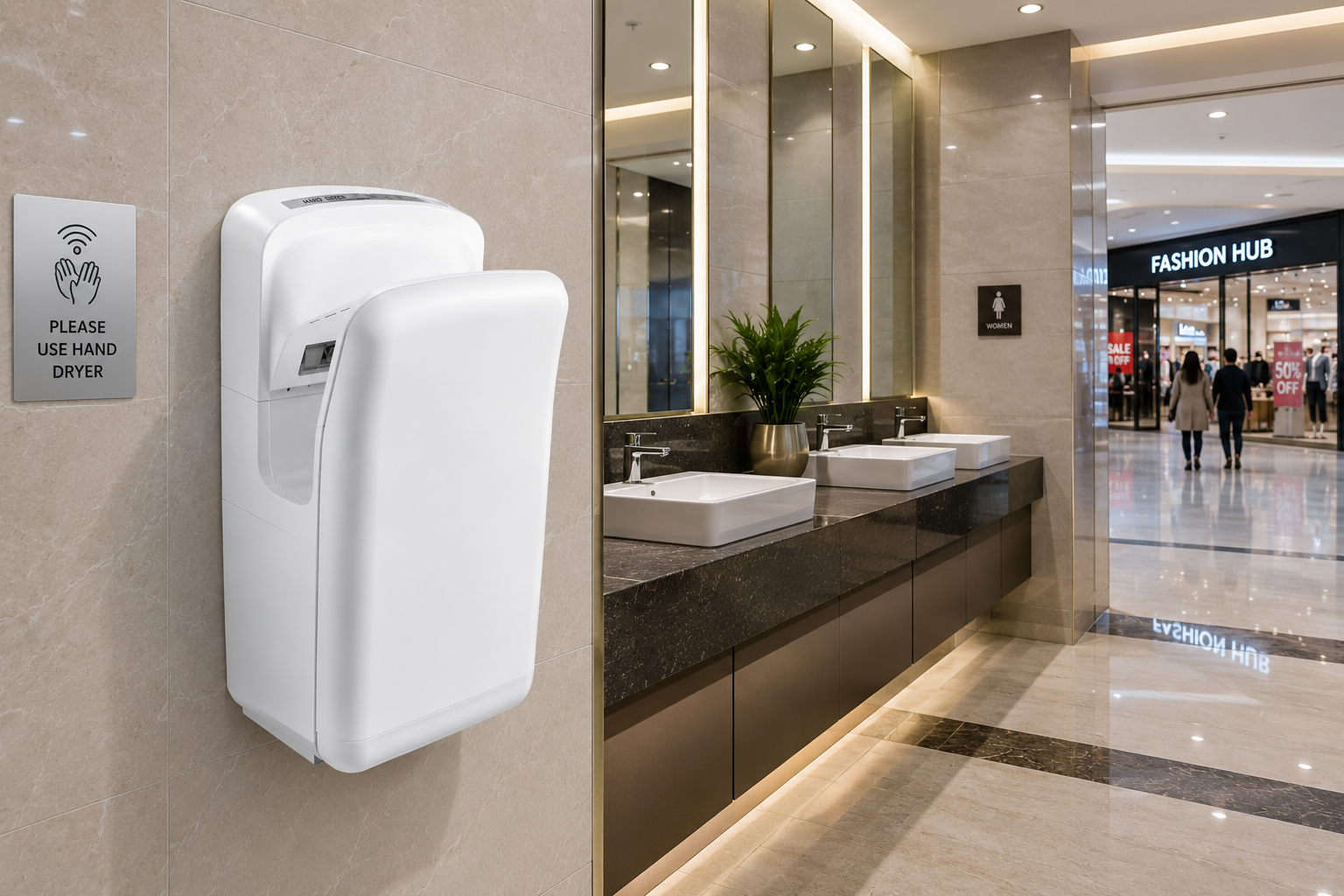 Electric Wall Mountable Hand Dryer 1900W - White | Tall Standing Model — view 2