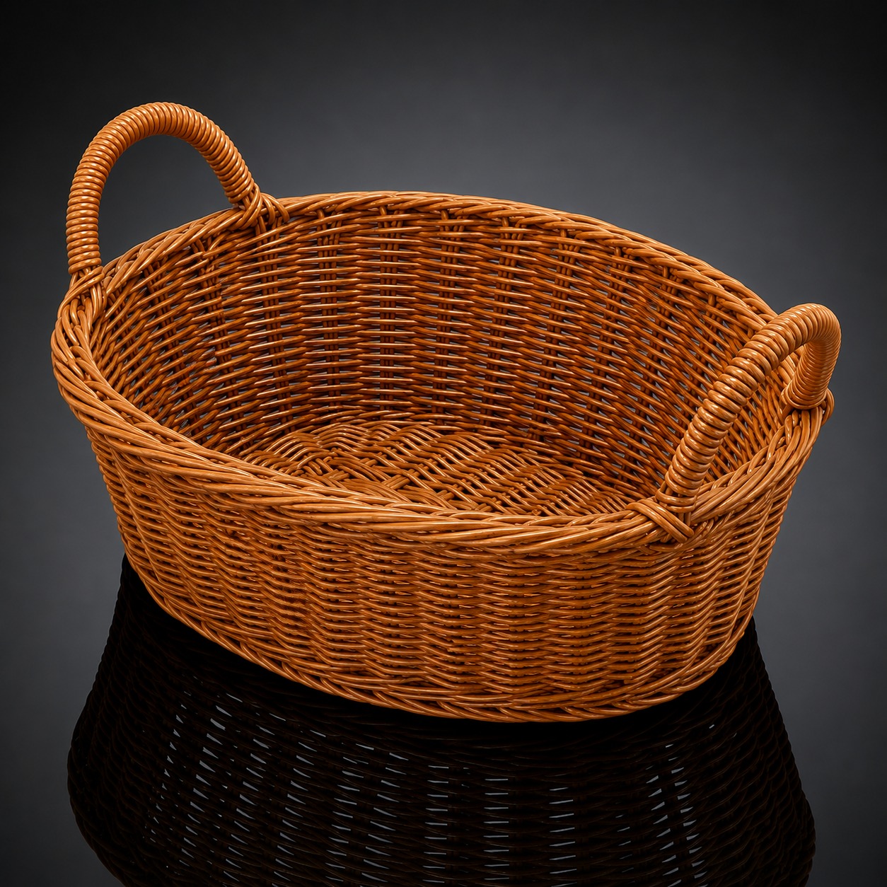 Heavy Oval Shaped Polyrattan Basket with Handle & Metal Wire - Walnut Brown