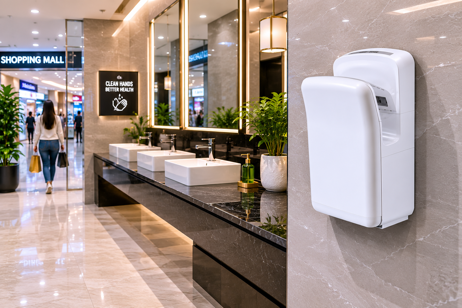 Electric Wall Mountable Hand Dryer 1900W - White | Tall Standing Model — view 6