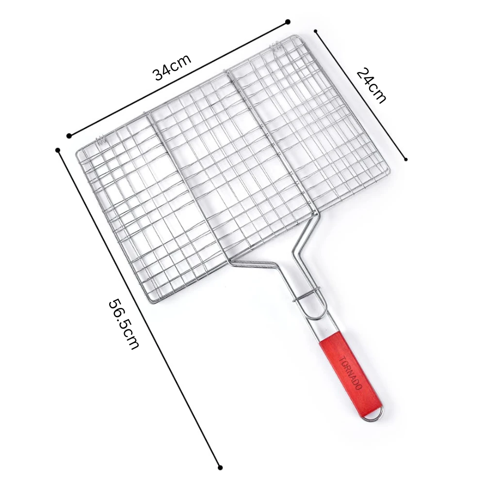 Wooden Handle MS BBQ Grill Net - Rectangle — view 2