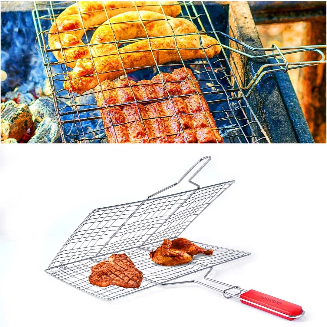Wooden Handle MS BBQ Grill Net - Rectangle — view 3