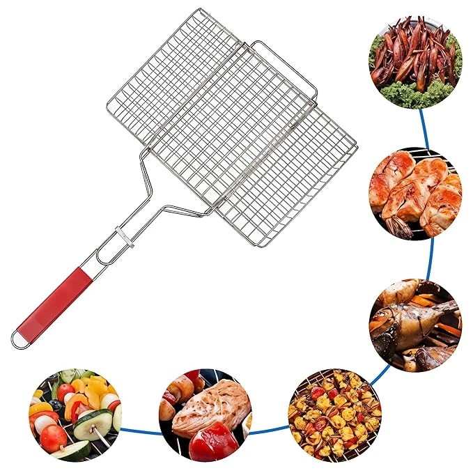 Wooden Handle MS BBQ Grill Net - Rectangle — view 4