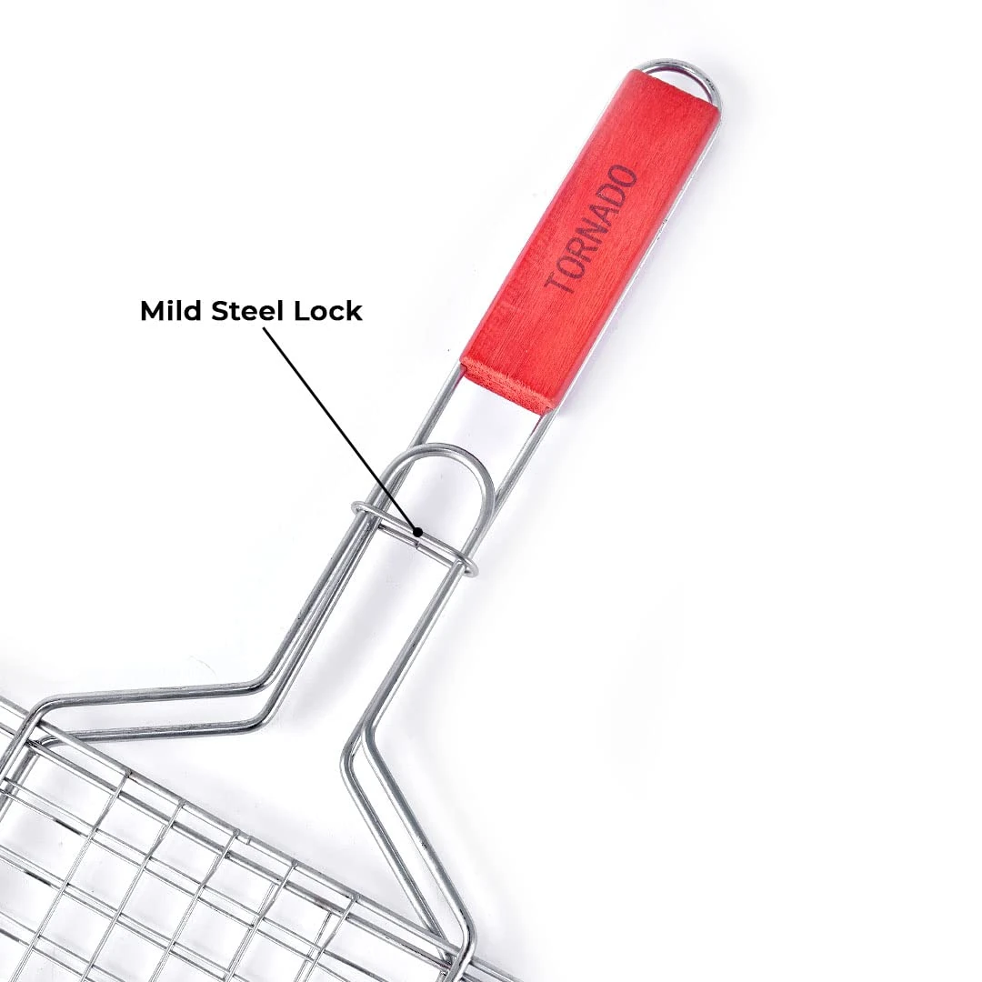 Wooden Handle MS BBQ Grill Net - Rectangle — view 6