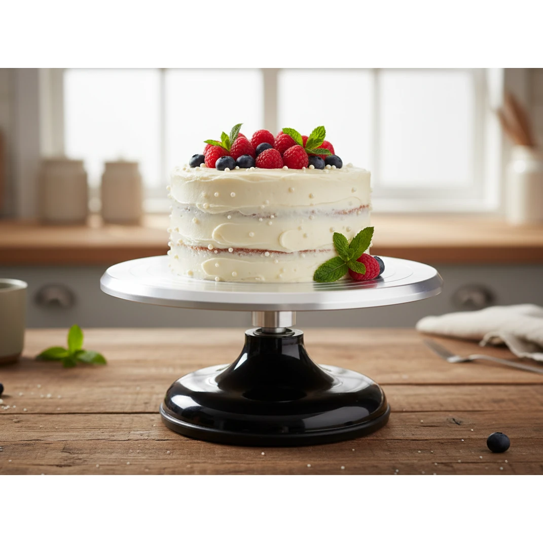 Smooth Rotating Heavy Cake Stand - Aluminium Top | Black Base — view 3