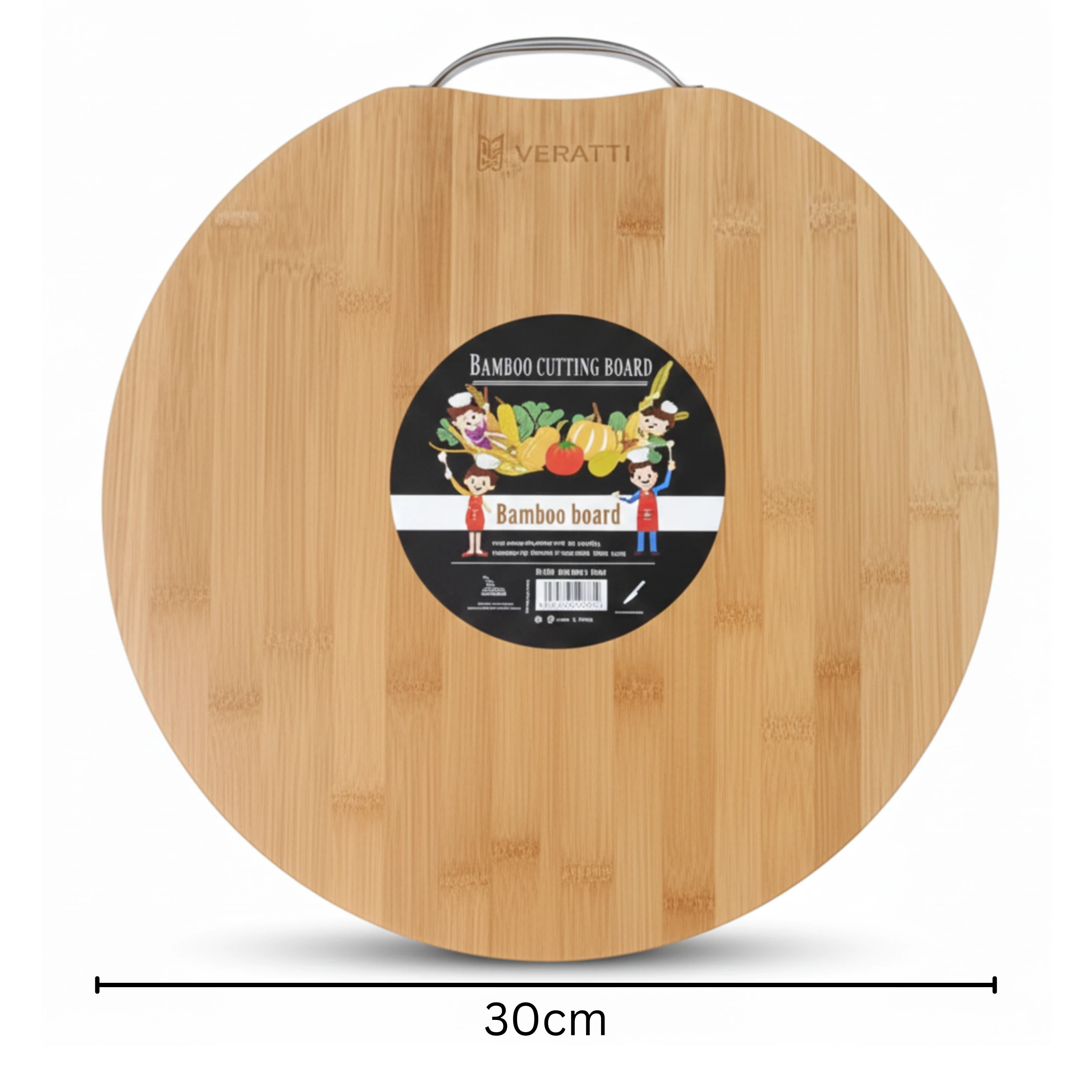 VERATTI Wooden Round Chopping Board with SS Handle and 1.8cm Thickness — view 2
