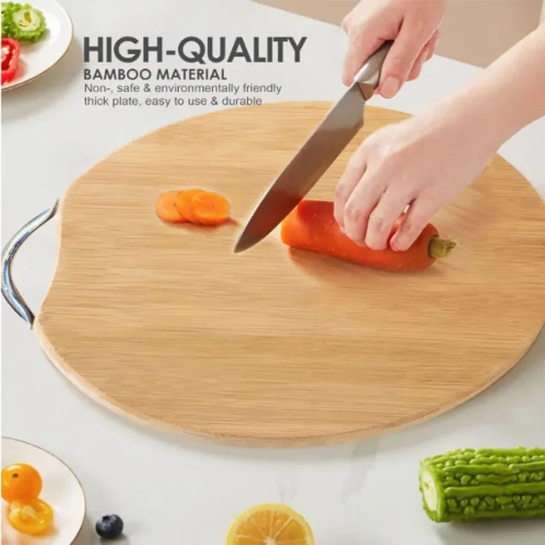 VERATTI Wooden Round Chopping Board with SS Handle and 1.8cm Thickness — view 3