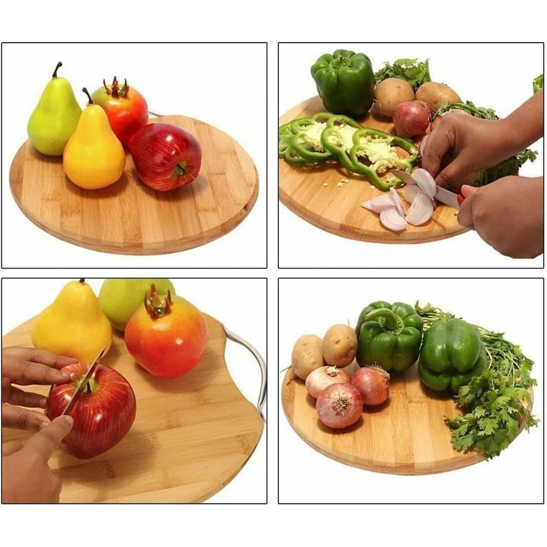 VERATTI Wooden Round Chopping Board with SS Handle and 1.8cm Thickness — view 4