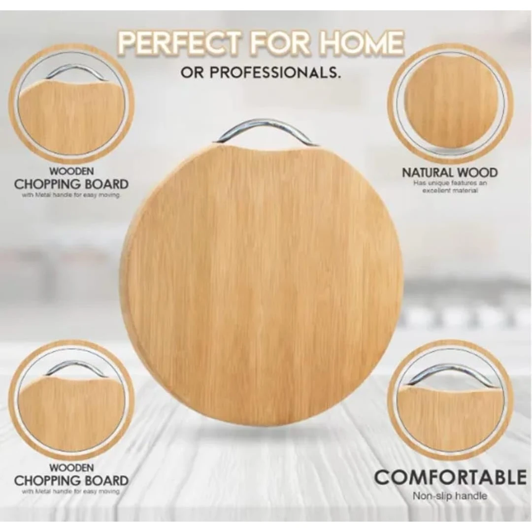 VERATTI Wooden Round Chopping Board with SS Handle and 1.8cm Thickness — view 5