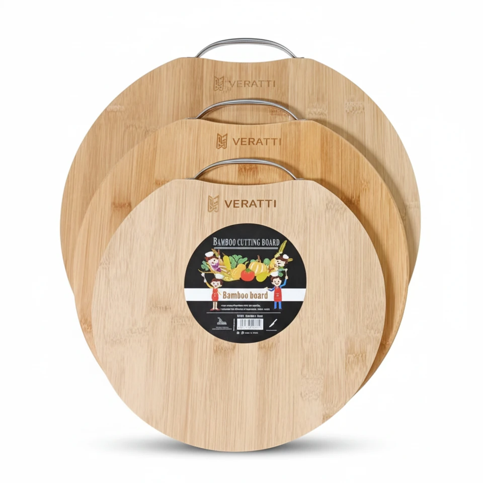 VERATTI Wooden Round Chopping Board with SS Handle and 1.8cm Thickness — view 9