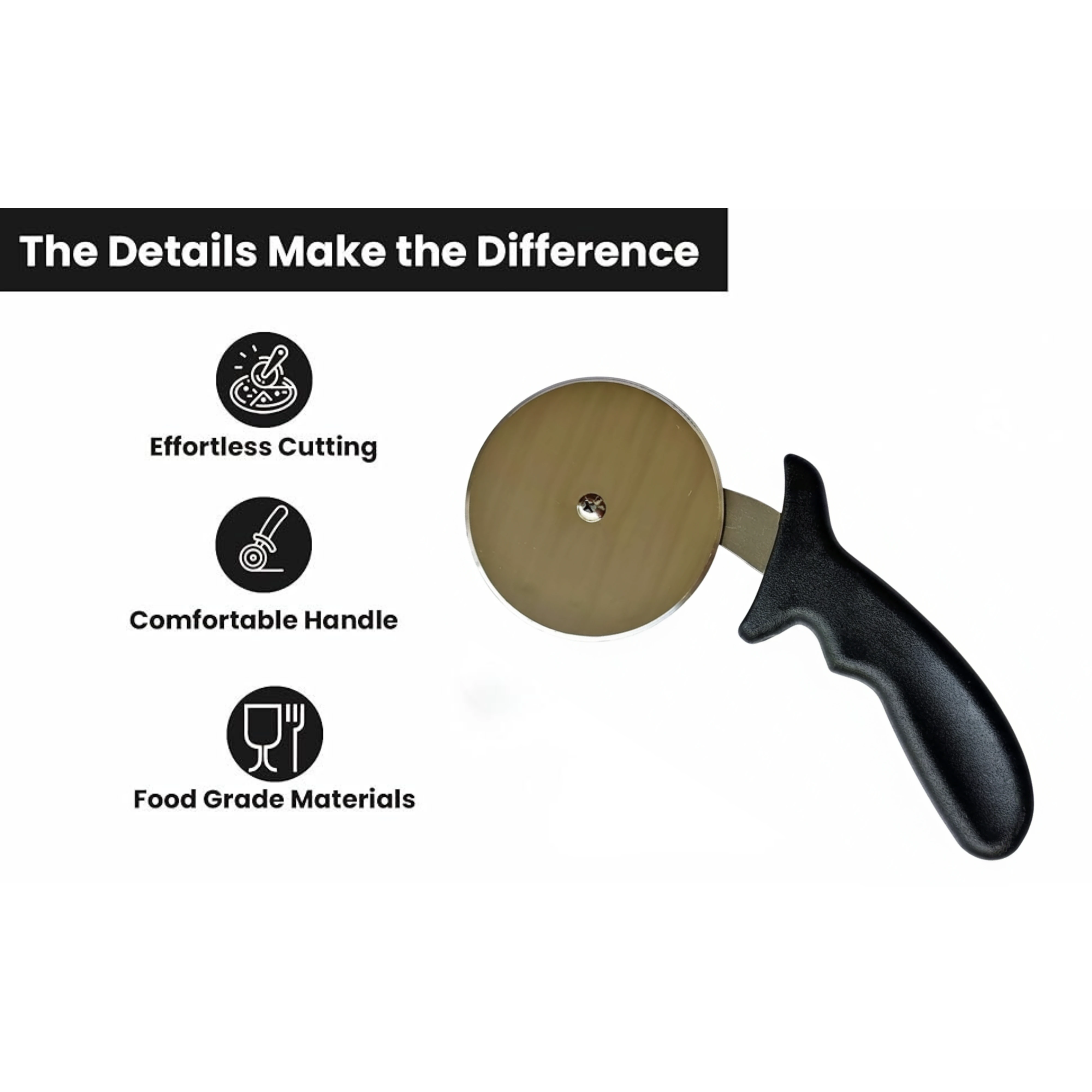 Super Heavy Black Handle with SS Disc 4" Pizza Cutter — view 6