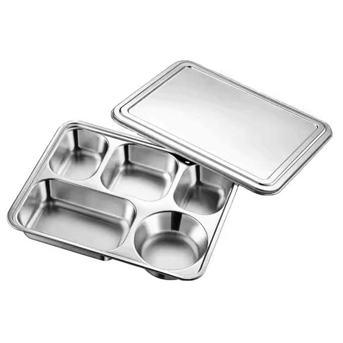 SS Bento/Thali/Meal Box with Lid 5 Compartments