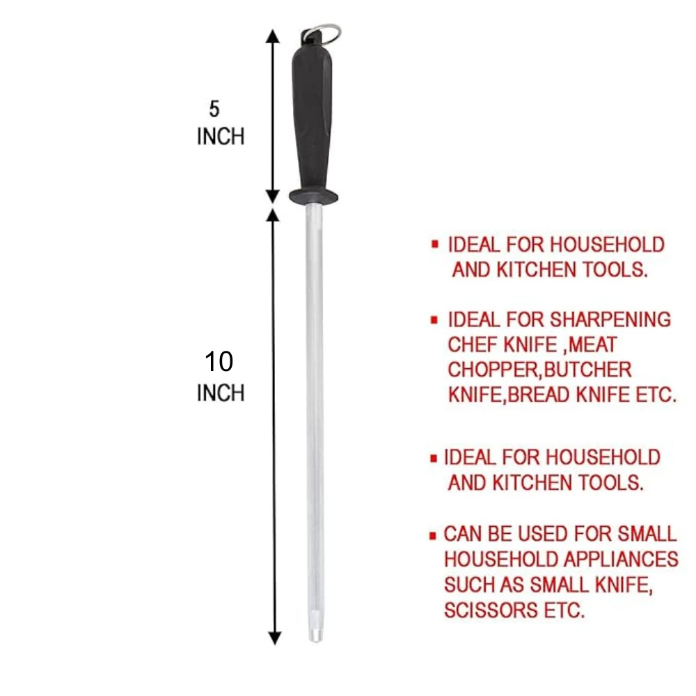 SS Knife Sharpening Rod with Black Handle — view 2