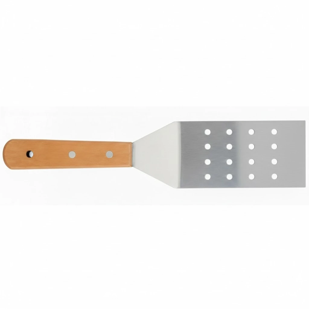 Wooden Flat Handle SS Rectangle Lifter with Holes Big - No.69 — view 2